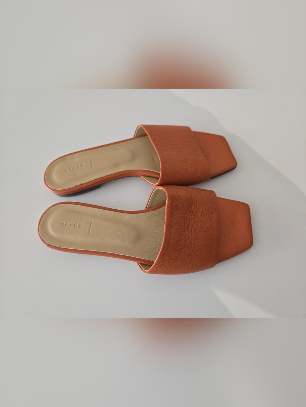 Aeyde Orange Leather Square-toe Slide Sandals Size 7